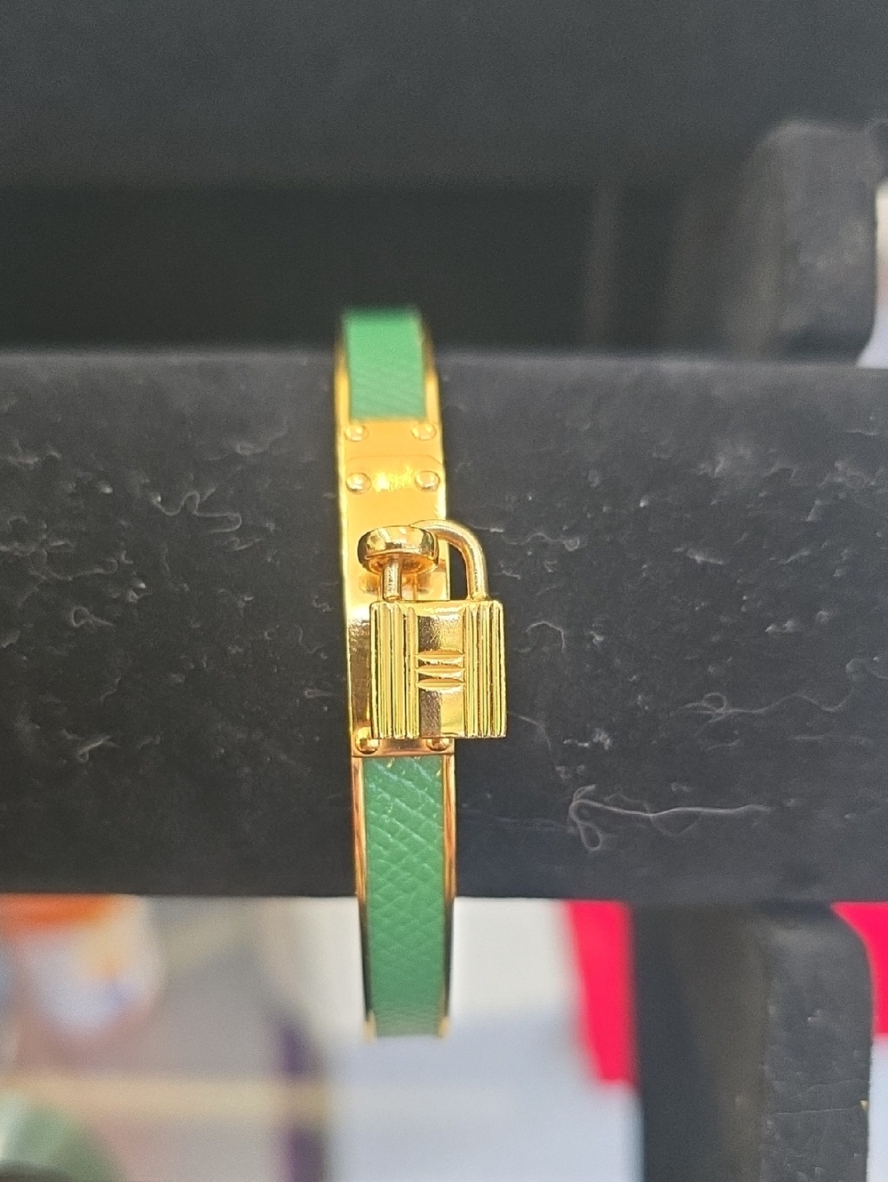 Hermes Green and Gold Kelly Lock Bracelet